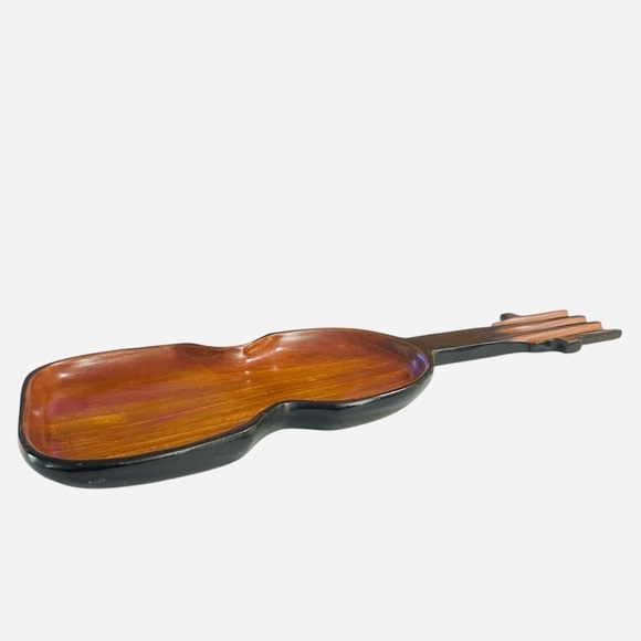 Vintage Wooden Violin Shaped Tray Made in Haiti 16”L x 6”W bottom x 5”W Top - Picture 9 of 13